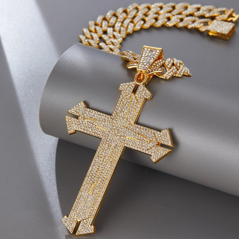 New Men’s Hiphop Cross Necklace Diamond Luxury Hip Hop Disco Nightclub Affordable Luxury Style Clavicle Chain