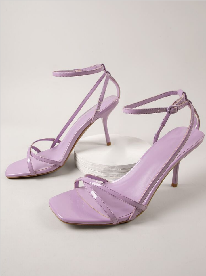 Custom Made Lilac Patent Leather Ankle Strap Heeled Sandals |FSJ Shoes