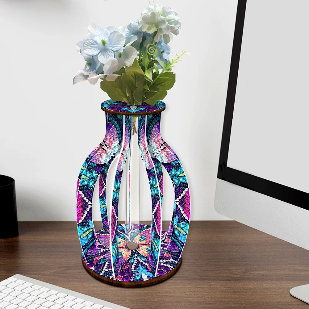 DIY Wood Butterfly Diamond Painting Flower Vase Ornaments for Home Office Decor
