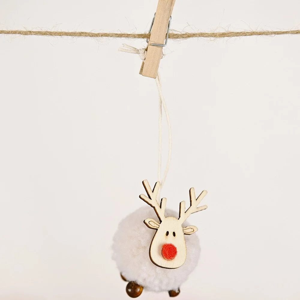 Cute Felt Wooden Elk Christmas Tree Decorations Hanging Pendant Deer Craft Ornament Christmas Decorations for Home New Year 2022