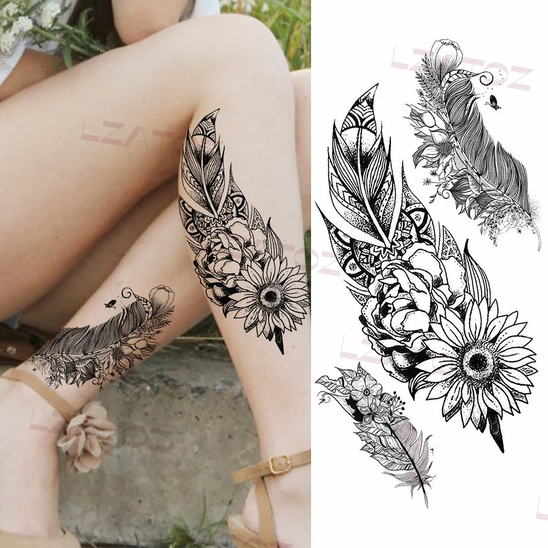 Sdrawing Angel Wings Temporary Tattoos For Women Adult Rose Peony Tiger Fake Tattoo Sticker Sexy Realistic Body Art Decoration Tatoos