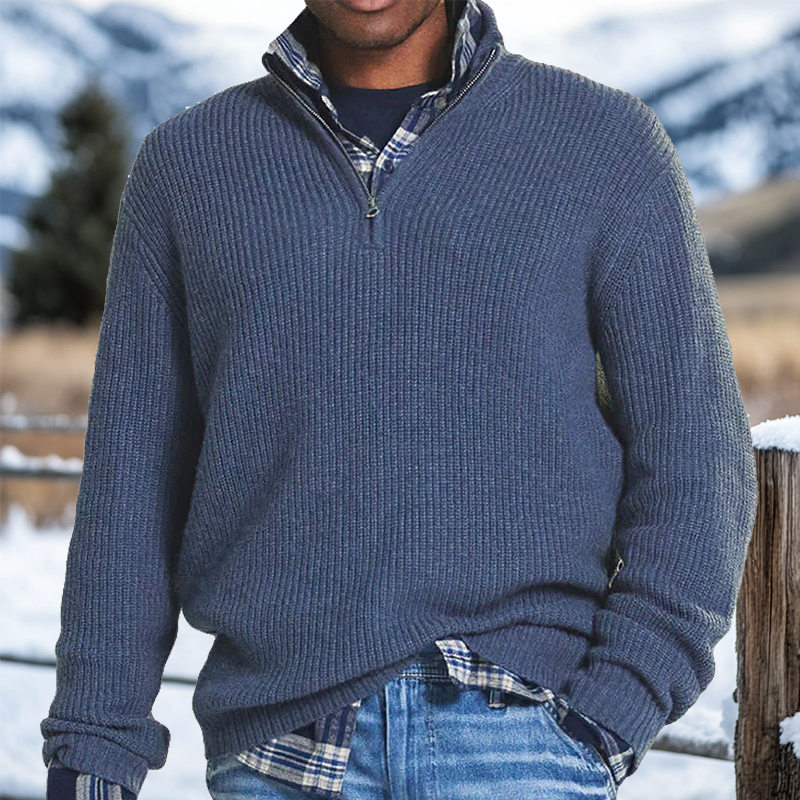 Men's Retro Quarter Zip Collar Western Style Knitted Sweater Pullover