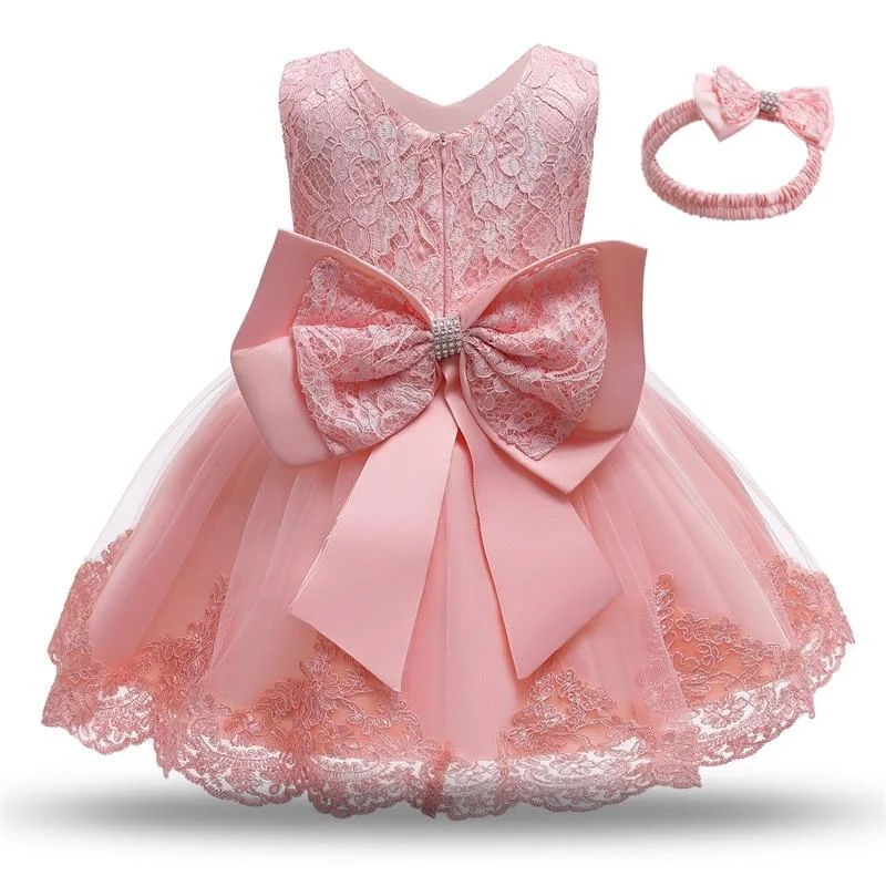 1 Year Old Baby Girls Dress for Newborn Girls Clothes Big Bowknot Formal Baby Girl Birthday Party Dress Christening Gown Dresses