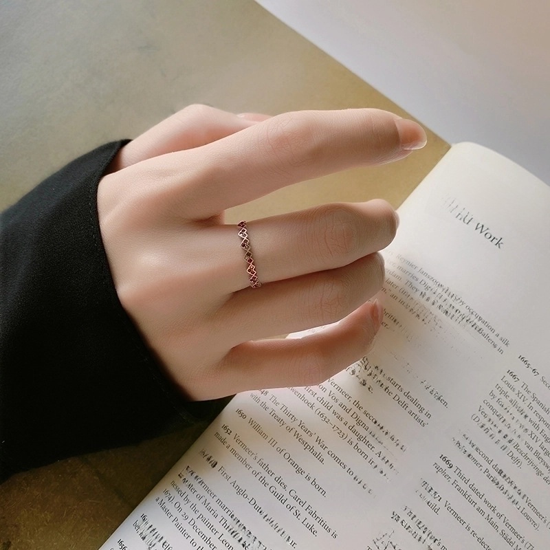 925 Sterling Silver Zircon Heart Shape Open Ring