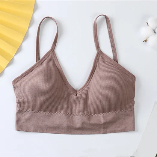 Billionm Seamless Deep V Tube Tops Women's Sports Triangle Cup Crop Top Wireless Padded Thin Camis Bra Top Underwear