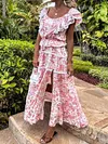 Floral-Print Flared Sleeves Maxi Dress