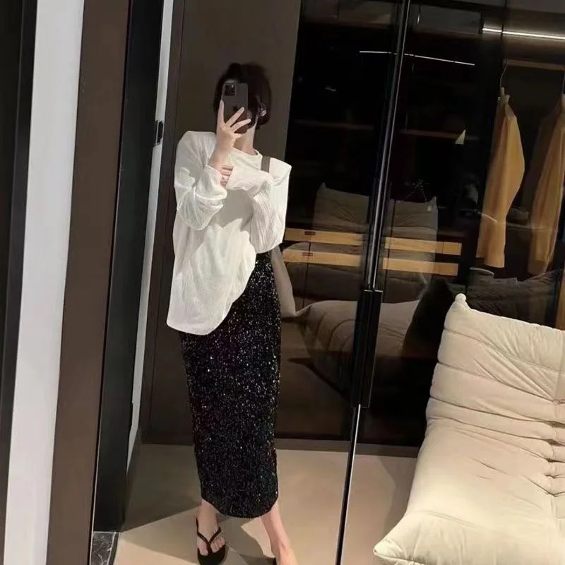 Uveng Uveng New Fashion High-Rise Thin-Skinny Dress Women Tight Waist After Open Elastic Straight Skirt