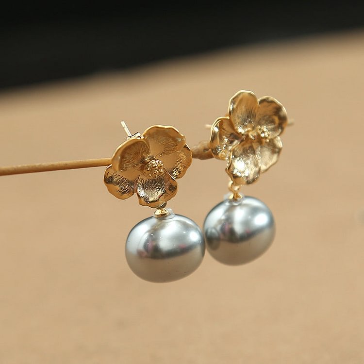 S925 Silver Flower Pearl Earrings
