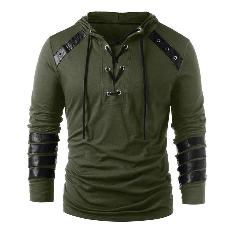 Men's Casual Leather Patchwork Hoodie