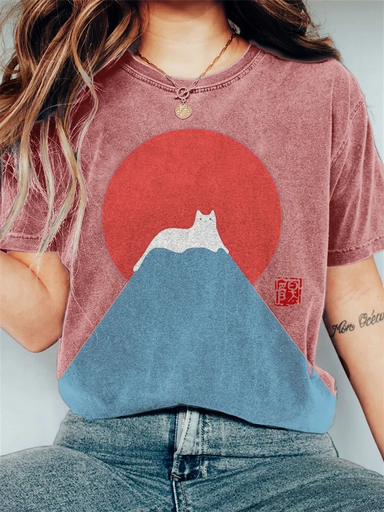 White Cat Snow on Mount Fuji Vintage T Shirt