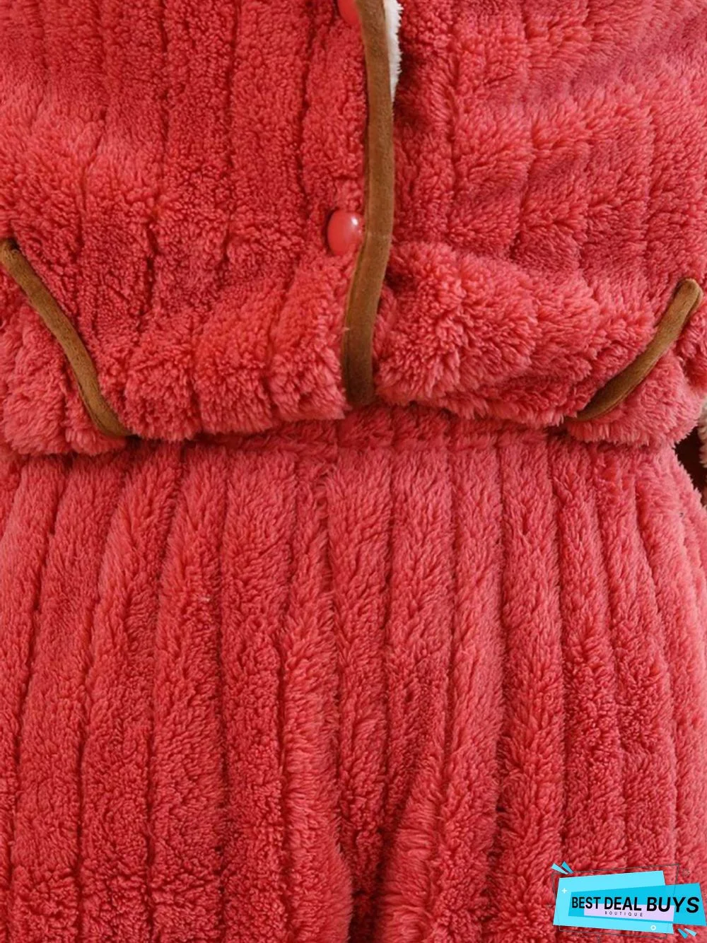 Colorblock Lapel Coral Fleece Home Warm Loose Plus Size Pajama Set