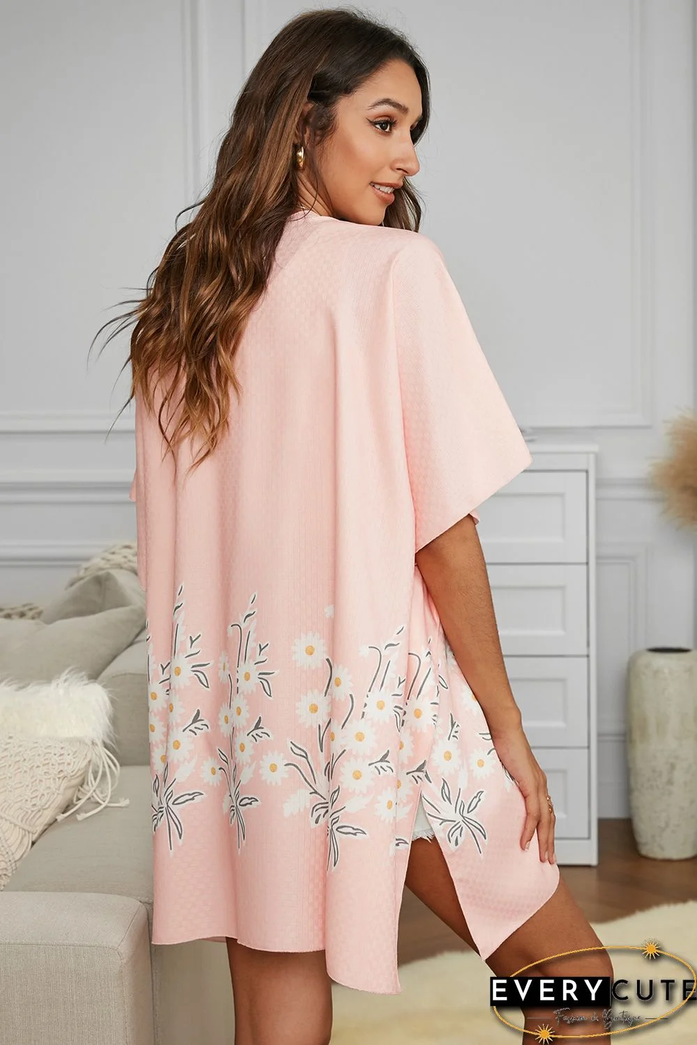 Pink Spring Daisy Woven Kimono