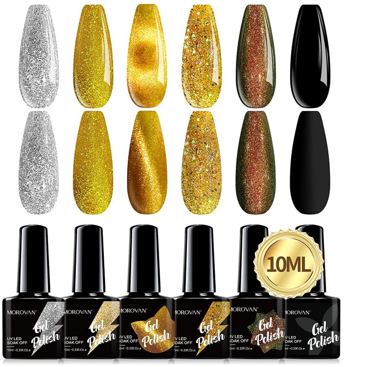 Morovan 6 Colors Gold Glitter Gel Nail Polish Kit GS26-A1