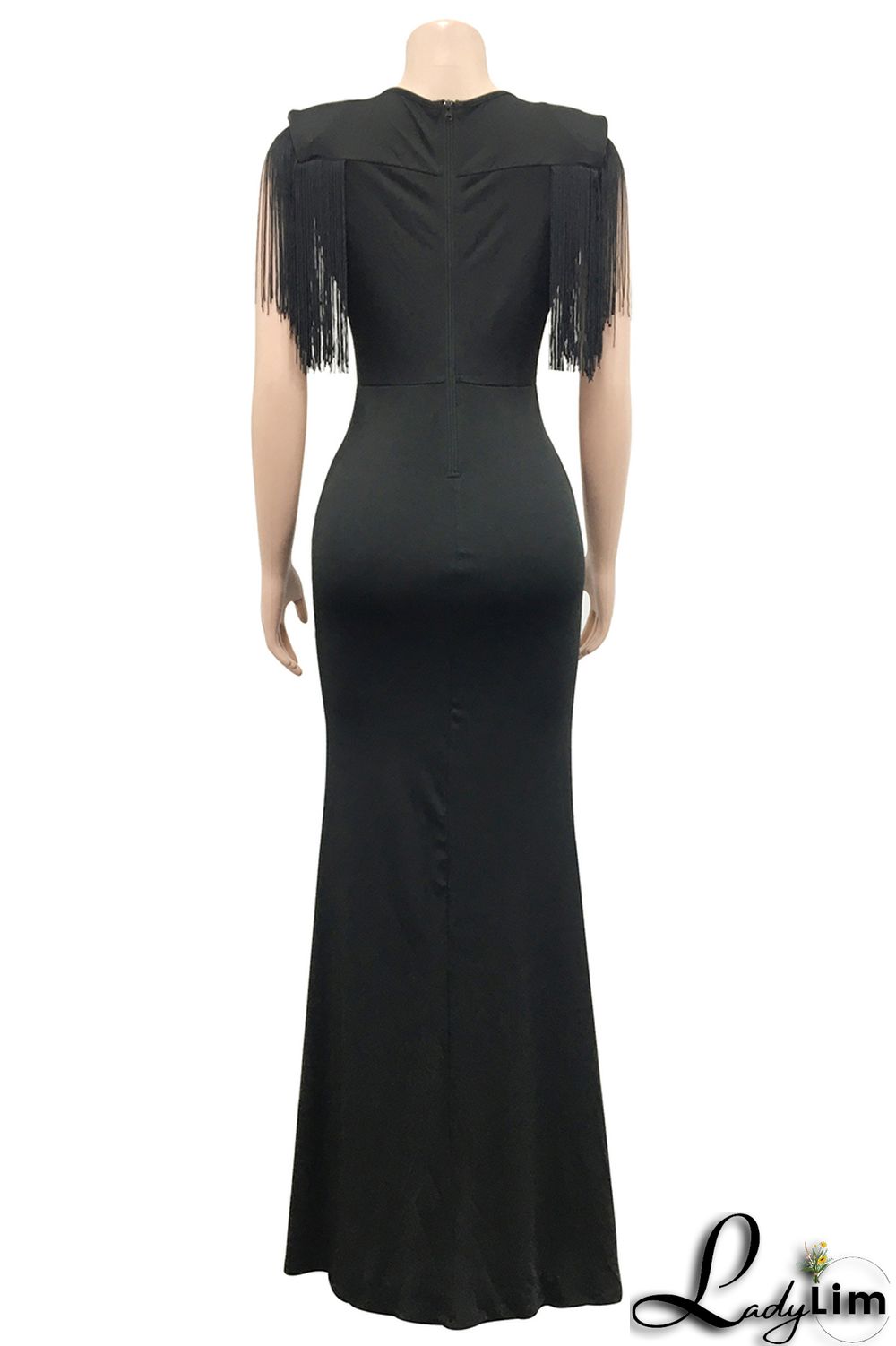 Red Fashion Sexy Solid Tassel Patchwork V Neck Long Dress