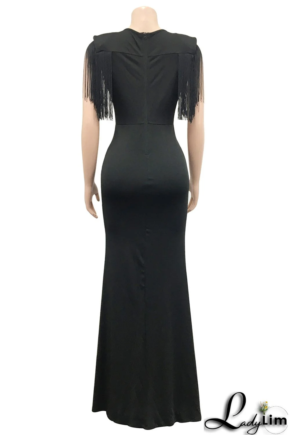 Red Fashion Sexy Solid Tassel Patchwork V Neck Long Dress