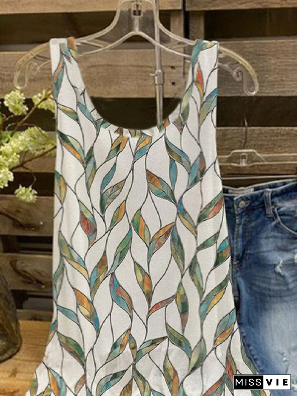 Vintage Printed Crew Neck Tops