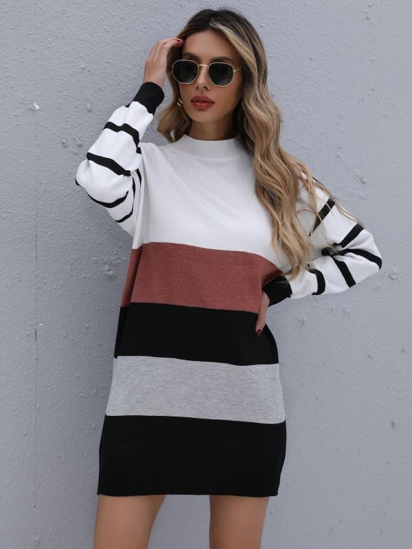Urban Contrast Color Striped Sweater Dress Mini Dress