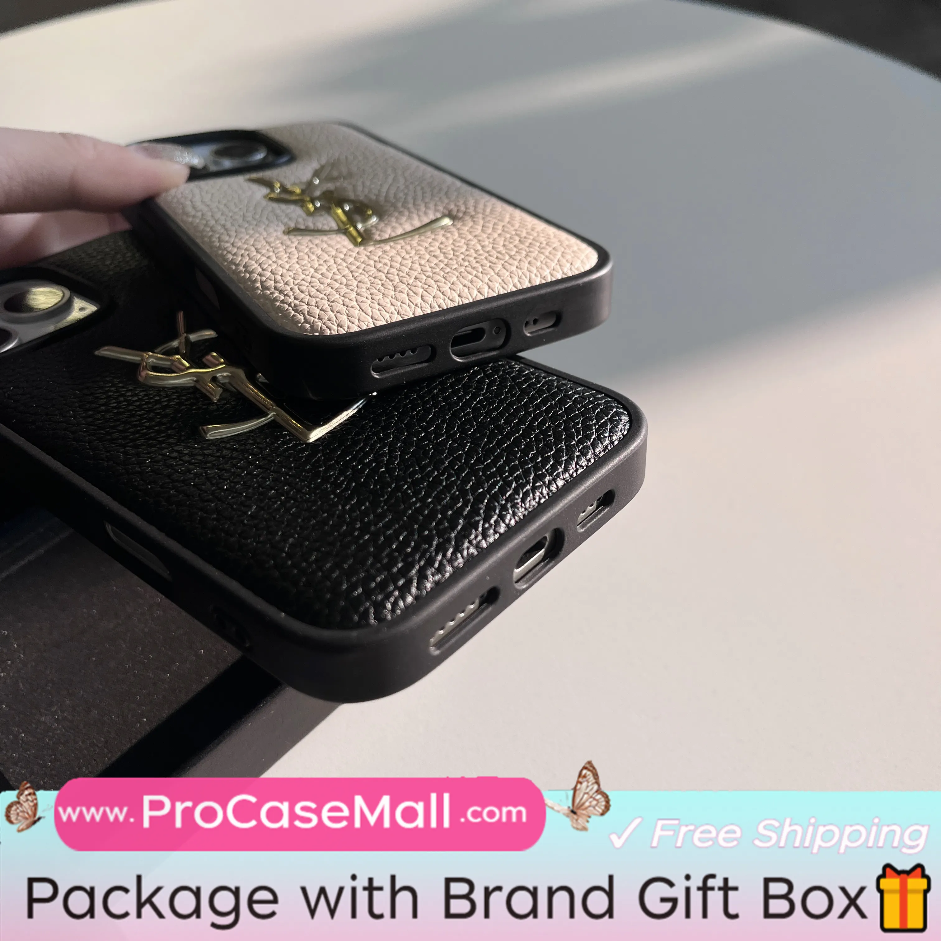 GOLD STAMPING GOLD PRINTED YSL LEATHER APPLE IPHONE CASE