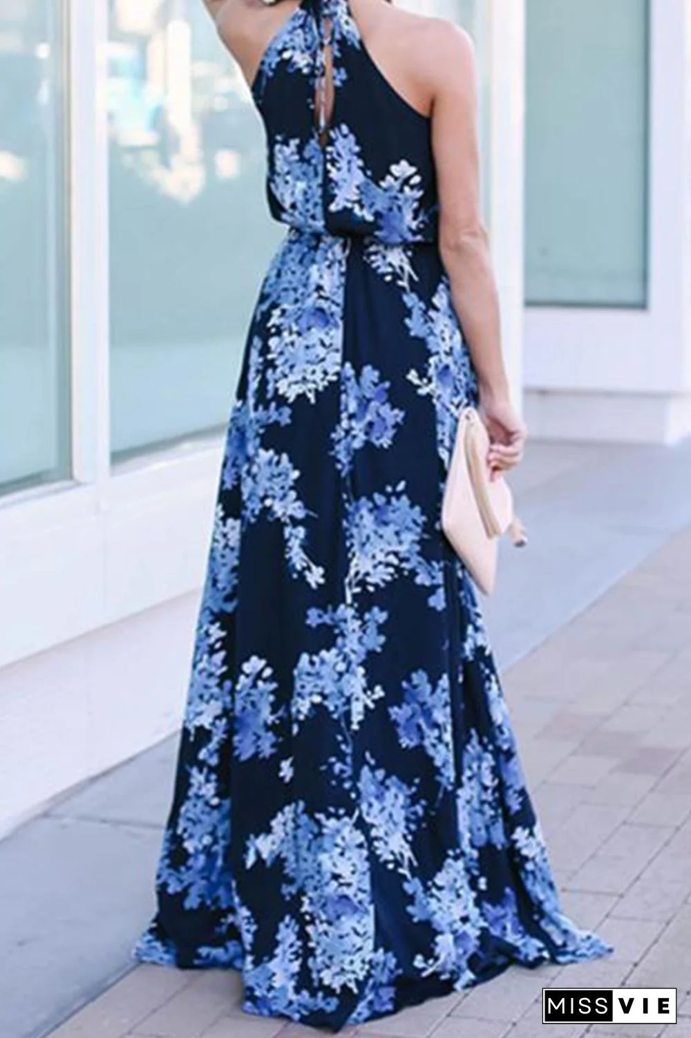 Elegant Floral Frenulum High Opening Halter A Line Dresses(3 Colors)