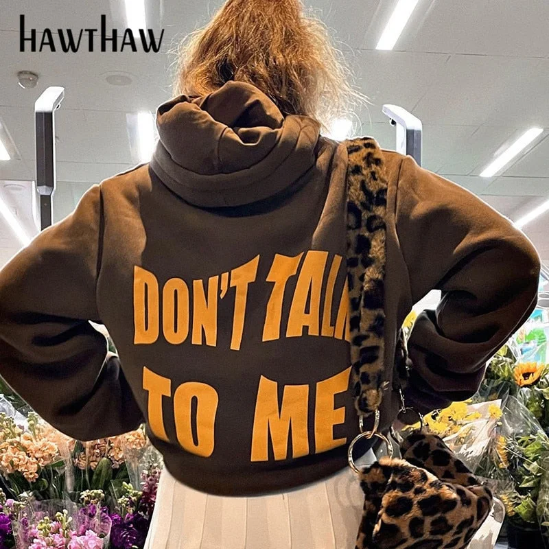 Hawthaw Women Autumn Long Sleeve Letter Printed Hoodie Tops Pullover Sweatshirt Wholesale Items For Business 2021 Fall Clothes