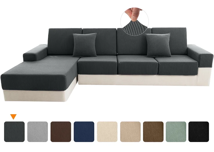 Sanmadrola Waterproof Couch Cushion Cover for Sectional Sofa,Slipcover Stain Resistant High Elasticity Wear-Resistant Striped Sofa Cover, Dark Grey 3 Piece Set for Furniture, Children, Pets