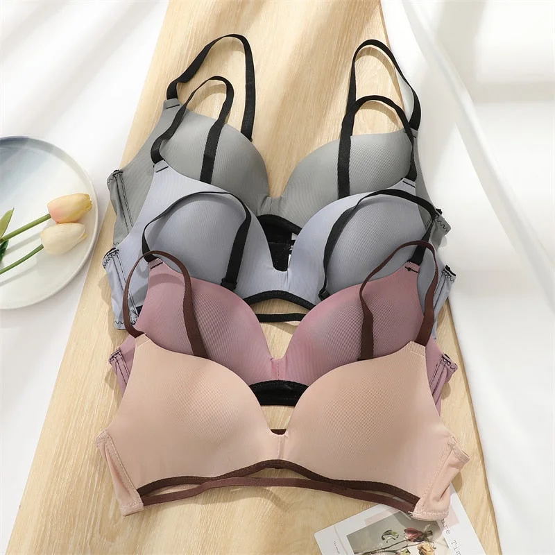 FINETOO Women Deep V Bra Sexy Push Up Bra Ladies Seamless Top Wire Free Lingerie Female Solid Color Bralette Intimates Brassiere