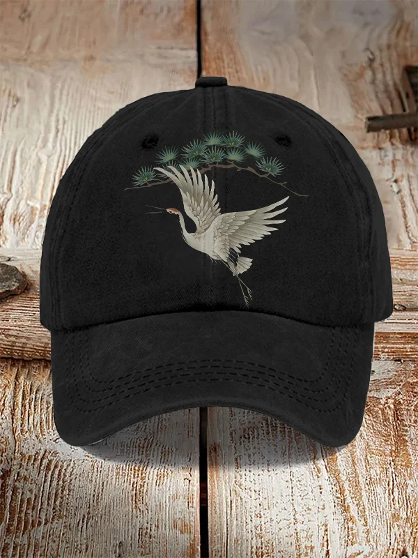 Men's Flying Crane Cedar Art Print Casual Hats
