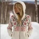 Bohemian Style Plant Flower Pattern Women's Winter Warm Flannel Coat - Image 2