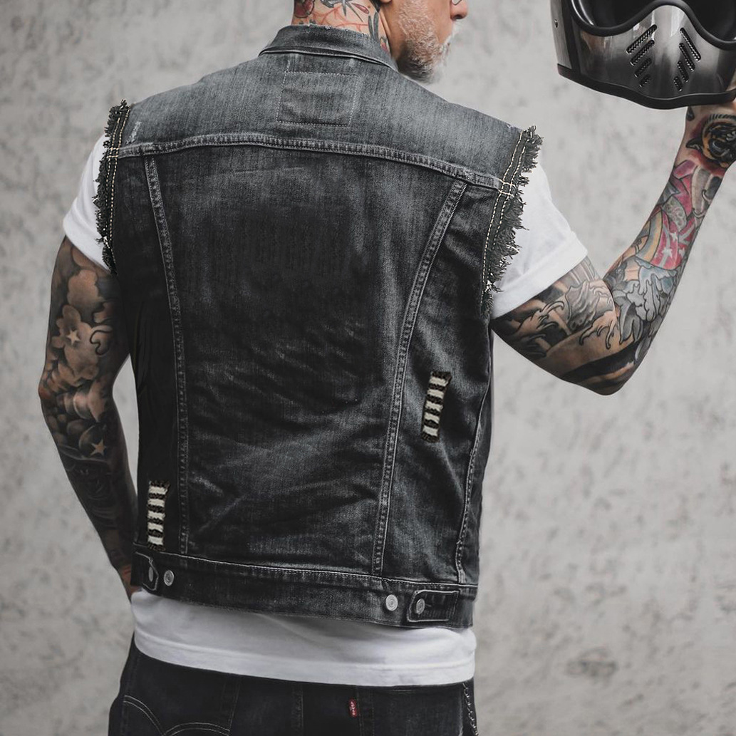 Punk Casual Men's Denim Vest Sleeveless Lapel Denim Jacket / TECHWEAR CLUB / Techwear