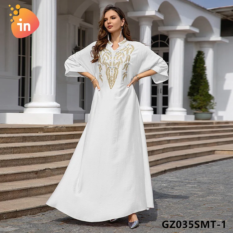 Modest Fashion Embroidery Design Dress Dubai Turkey Simple Solid Color Abaya For Women-GZ035SMT