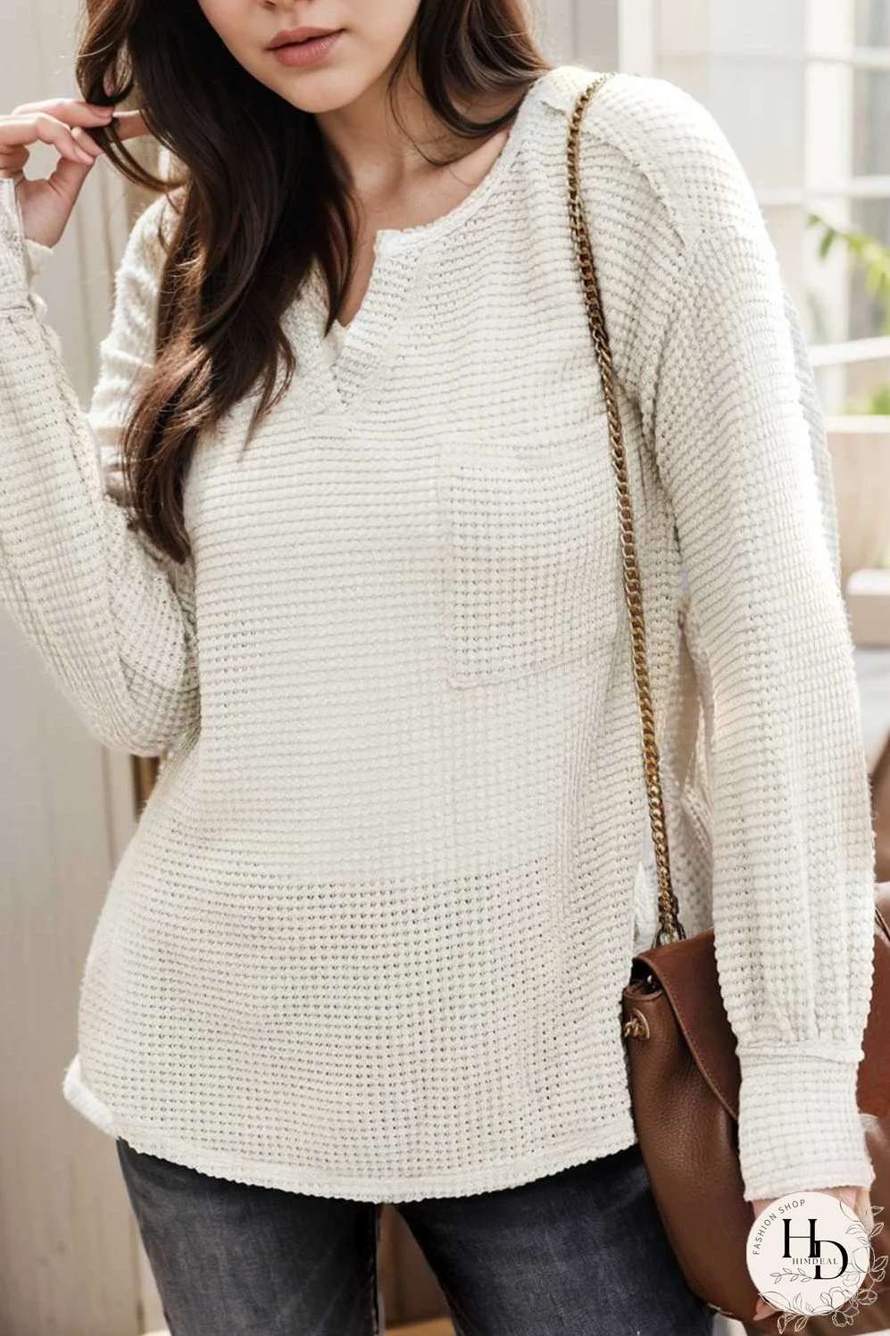 deep v neck long sleeve knitted sweater