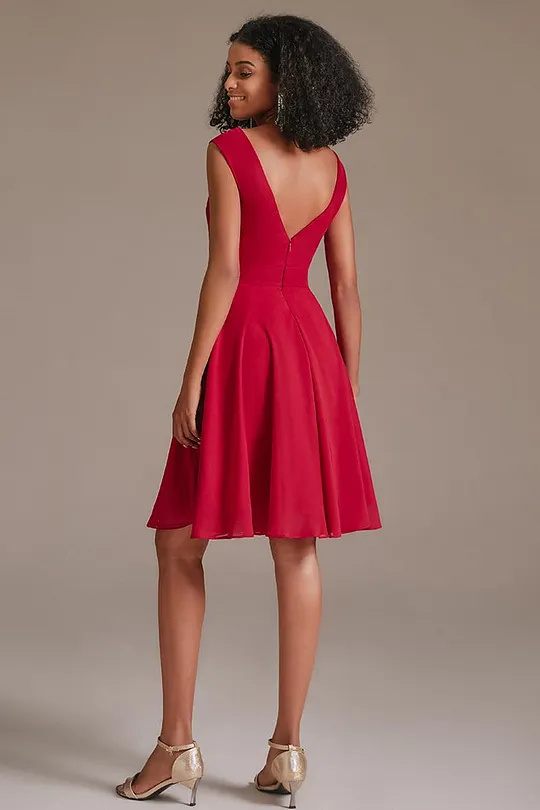 apple red junior bridesmaid dresses Long Satin Tulle Junior Bridesmaid Dress Open Back V-Neck DUNTERY