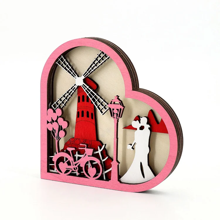 Wooden Hollow Carved Heart Ornament Gift-Desktop Decoration European Style Frame For Couple