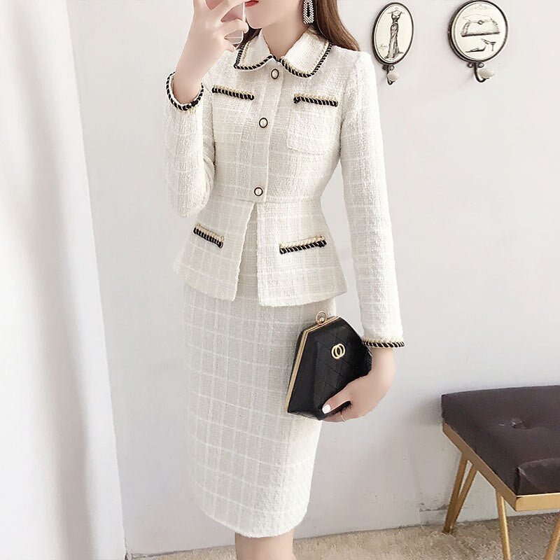 SMTHMA 2022 New Autumn And Winter Tweed Dresses Women Vintage Ruffle Plaid Female Elegant Ladies Office Woolen Vestidos