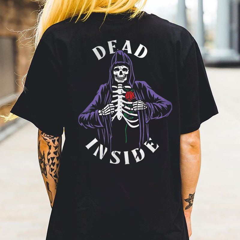 DEAD INSIDE skull floral print t-shirt