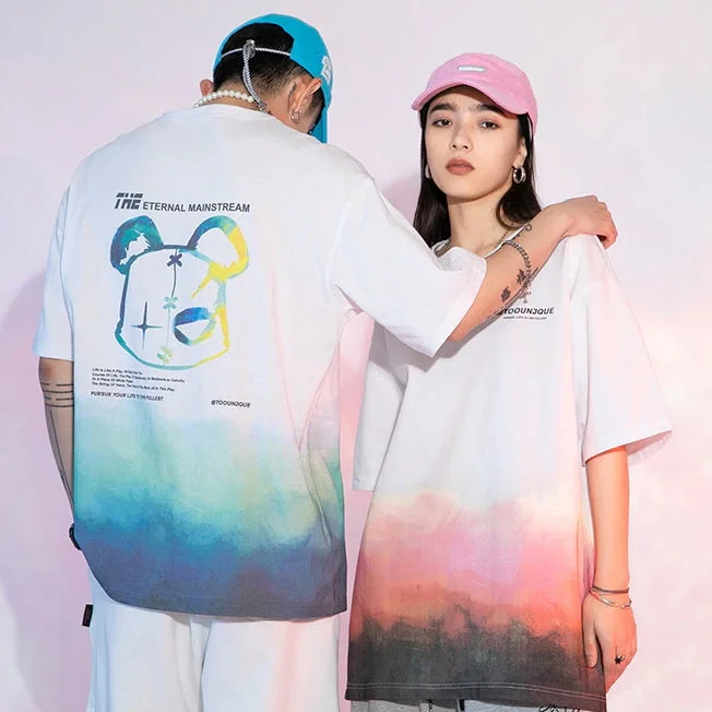 Hip-hop Bear Watercolor T Shirt - Gotamochi Kawaii Shop, Kawaii Clothes