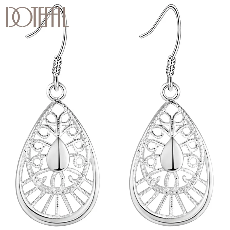 DOTEFFIL 925 Sterling Silver Water Drop Shape Drop Earrings For Women Jewelry