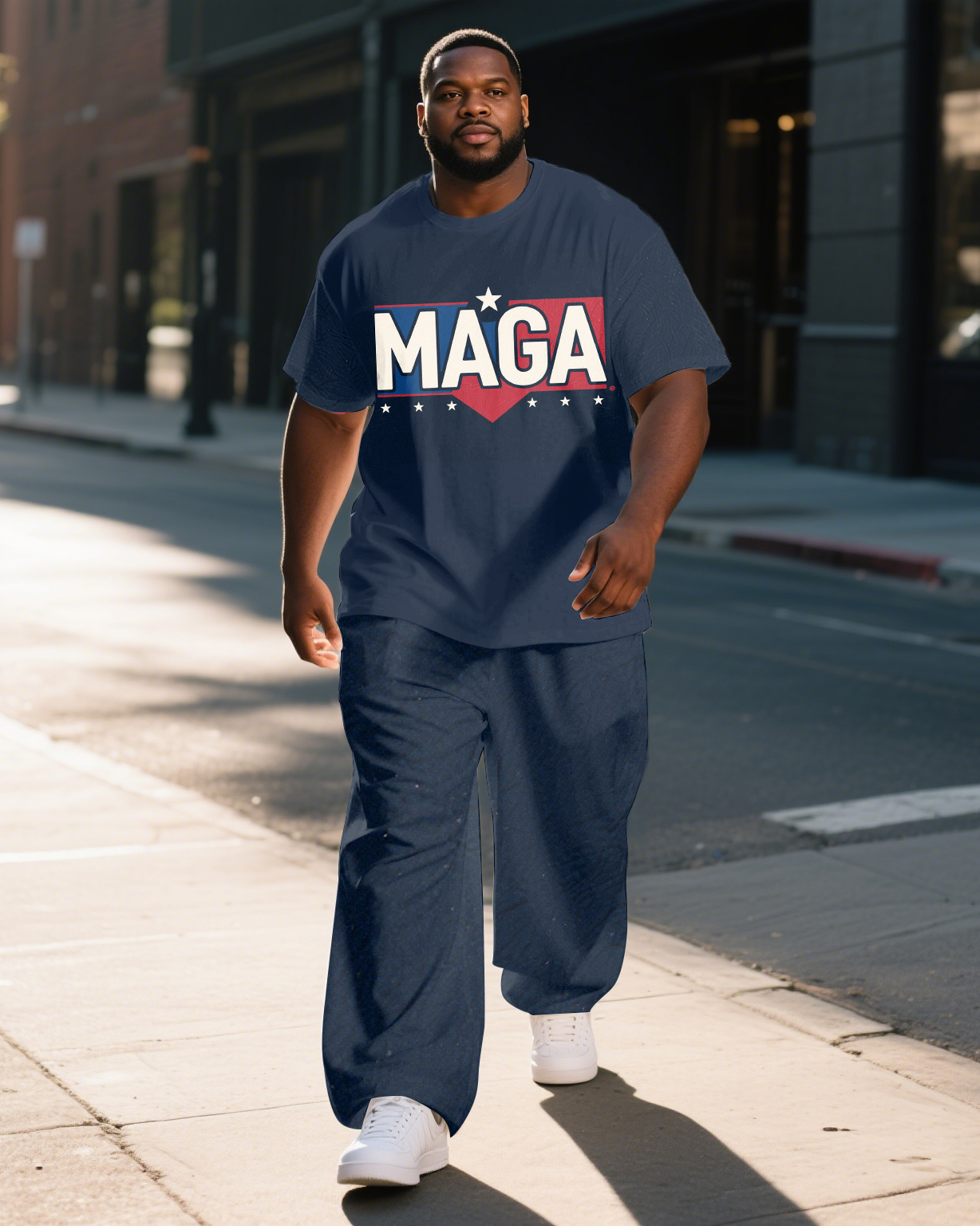Men's Big & Tall America Theme Simple MAGA Printed Outdoor Short Sleeve T-shirt Pants Set