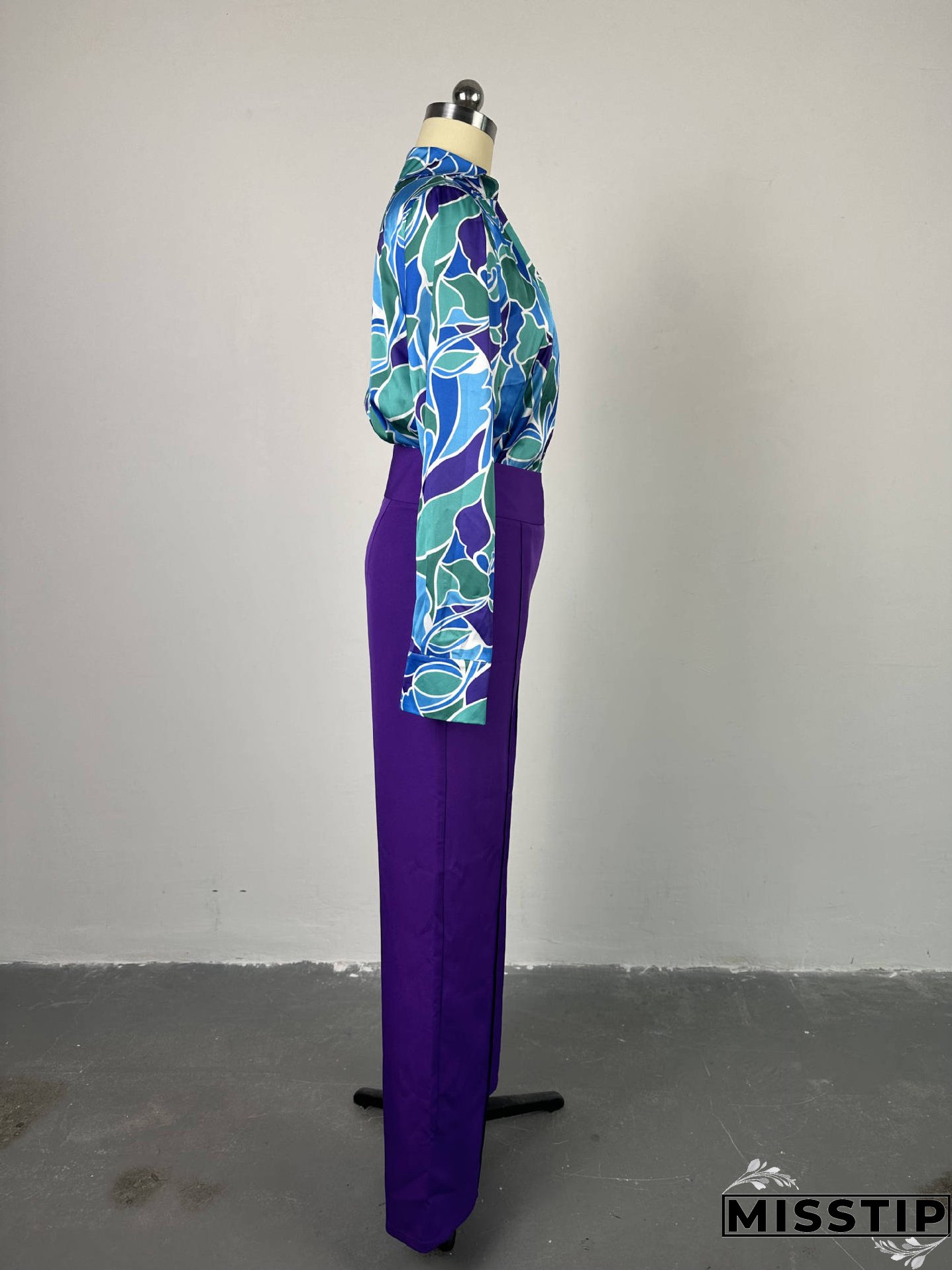 Women Chic printed long-sleeved shirt and wide-leg trousers Casual two-piece set