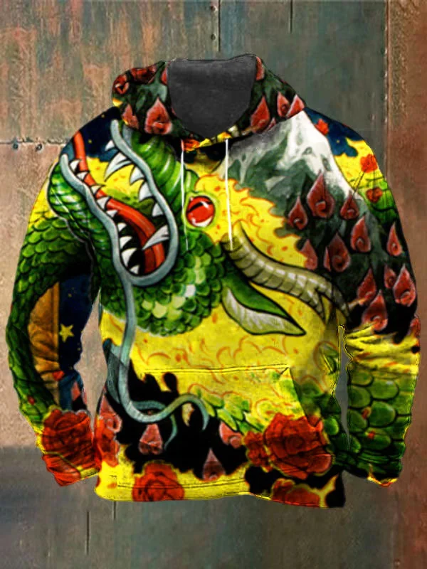 Unisex Dragon Print Heavyweight Hoodies