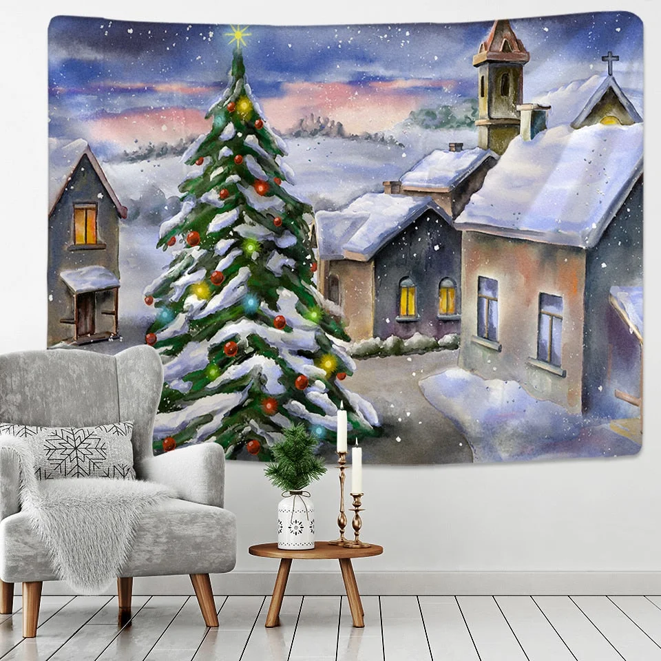 Crystal Christmas Tree Tapestry Xmas Art Wall Hanging Tapestry Christmas Lighthouse Snowflake Home Room Decoration Gift