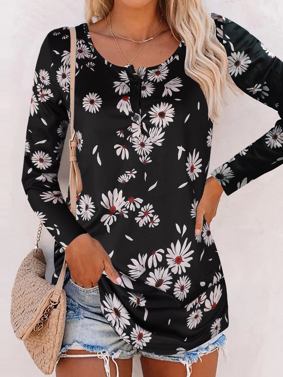 Women's Floral Long Sleeve Scoop Neck Printed Graphic Top