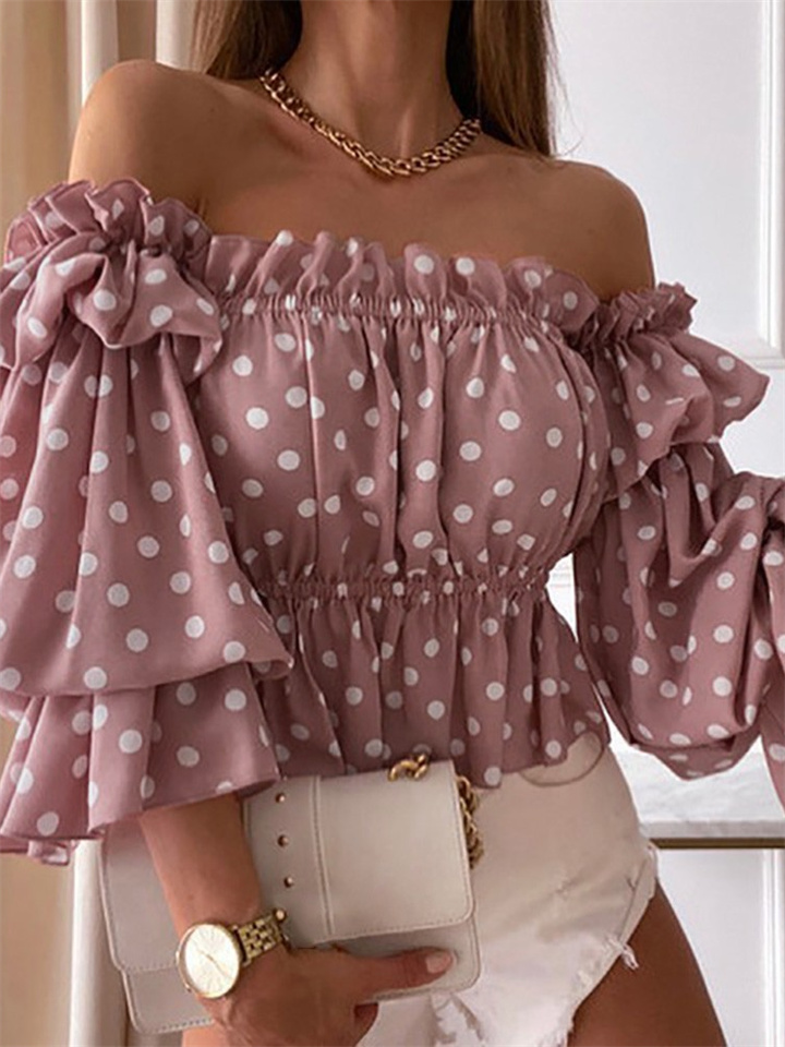 New Fashion Floral One Shoulder Short Pleated Shirt Blouse