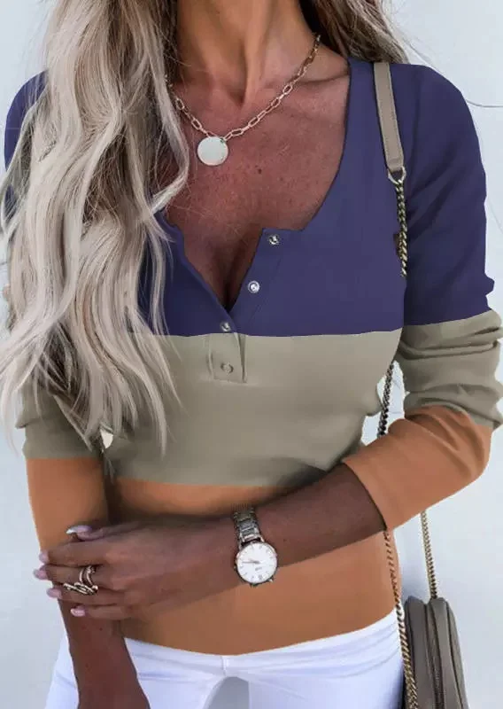 Color block stitching long-sleeved top