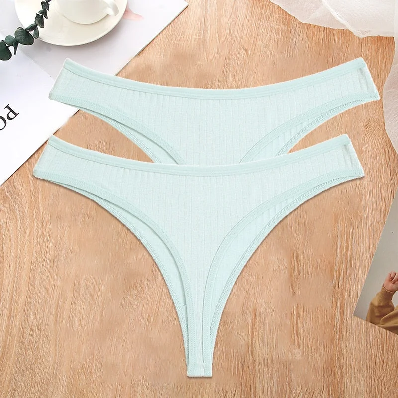 FINETOO 2PCS/Set S-XL G-string Cotton Women Lingerie Panties Thong Female Underwear Sexy Pantys Underpant Girl Intimates Thongs