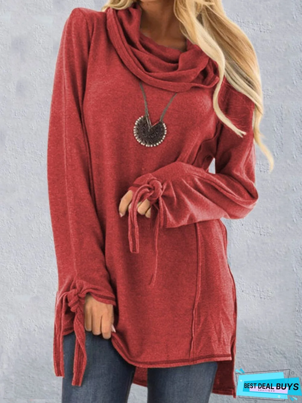 Woman Grey Casual Cotton Cowl Neck Plus Size Sweater