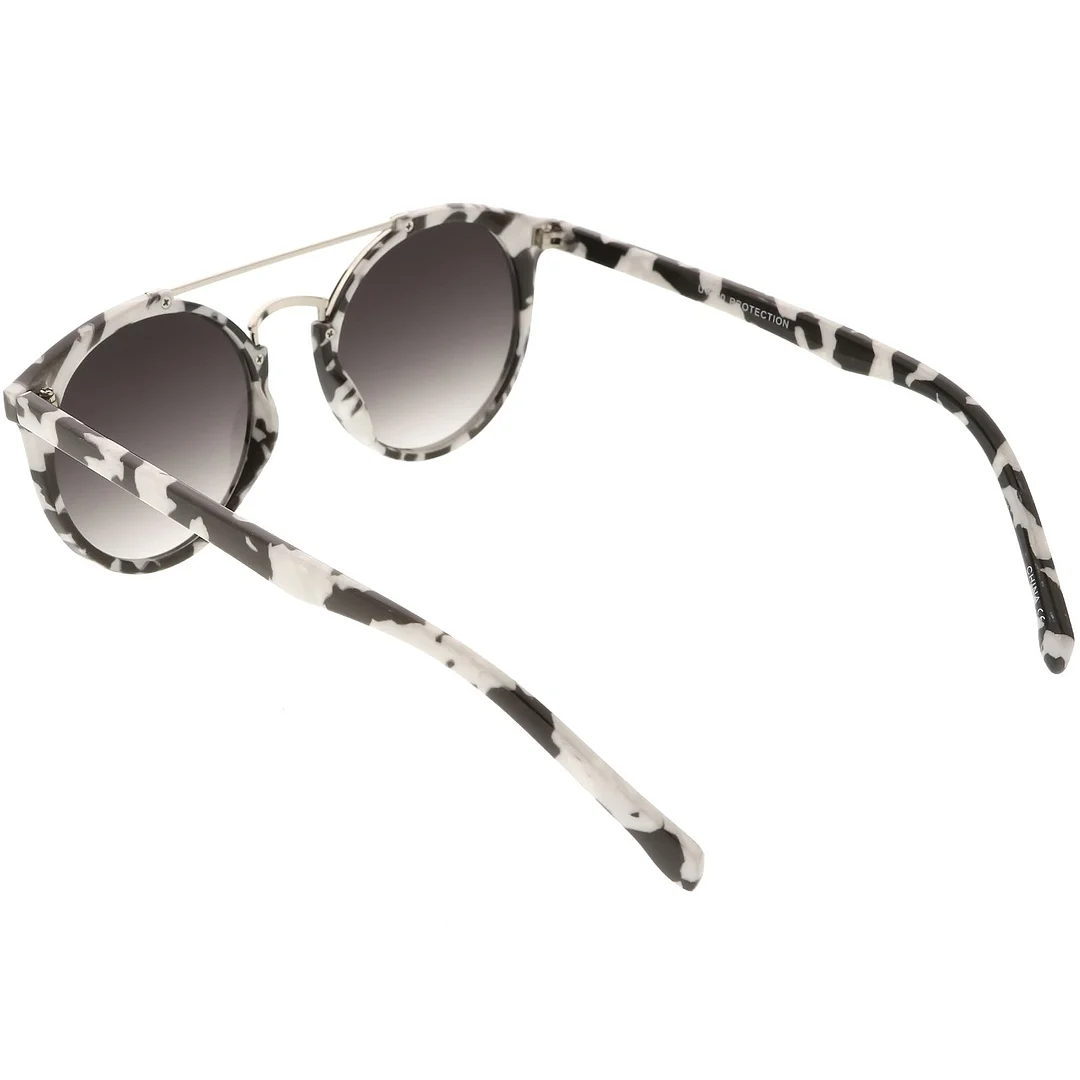 Modern Horn Rimmed glasses Marble Print Double Crossbar Round Flat Lens 50mm