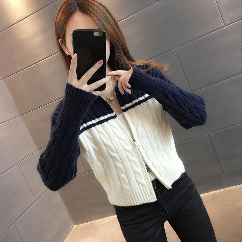Toloer Toloer Short Sweater Cardigan Female 2024 Spring And Autumn New Temperament Lapel Twist Knitting Small Coat Tide-Outfit Ideas