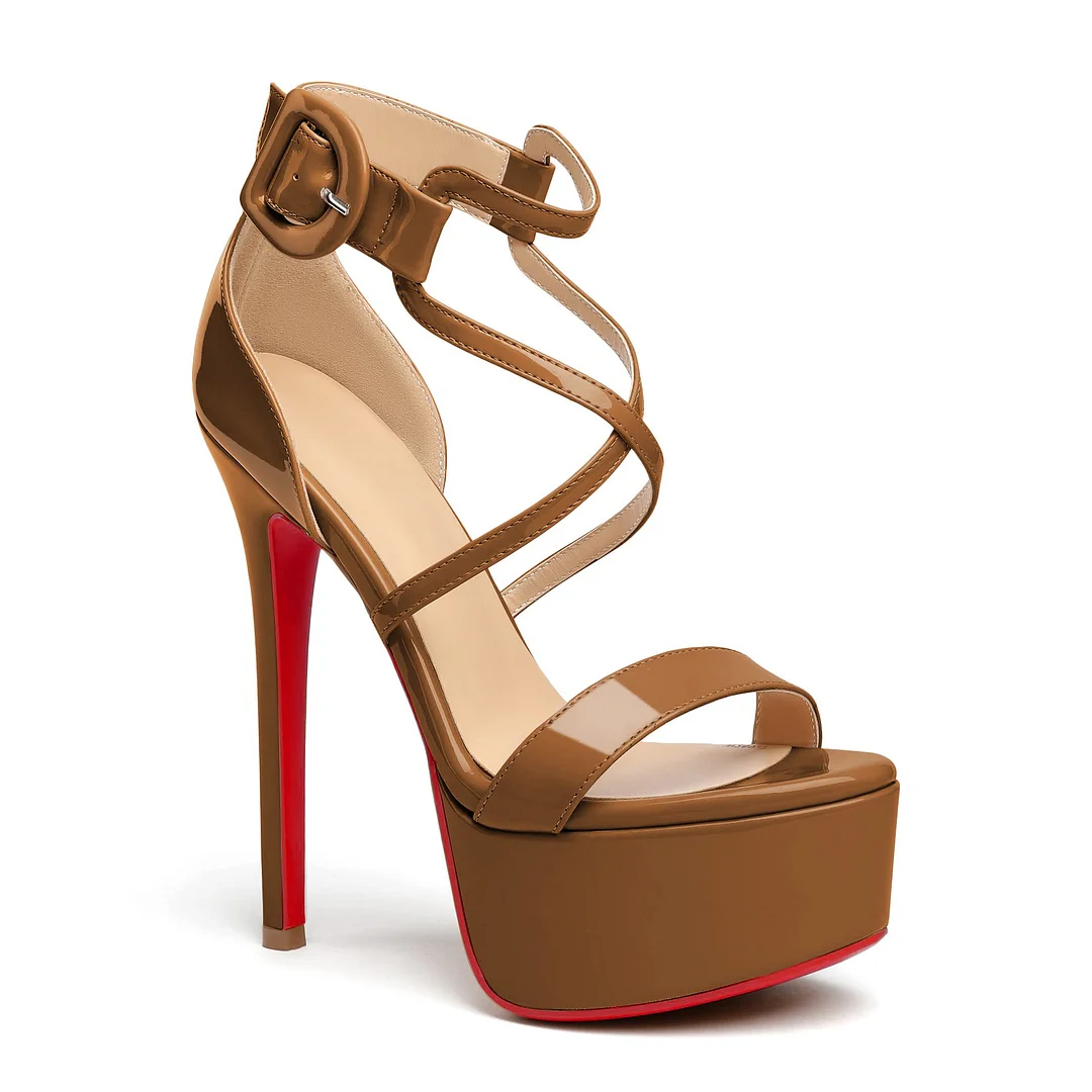 150mm Open Toe Platform Sandals Ankle Strap High Heel Red Bottom Summer Shoes for Women-MERUMOTE