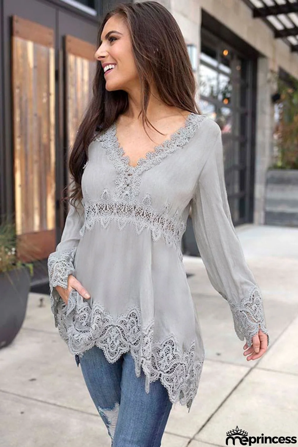 Bell Sleeves Crochet Insert Blouse